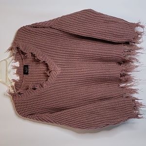 Chunky knit sweater crop v-neck szL mauve distressed grunge indie sleeze 90s Y2K